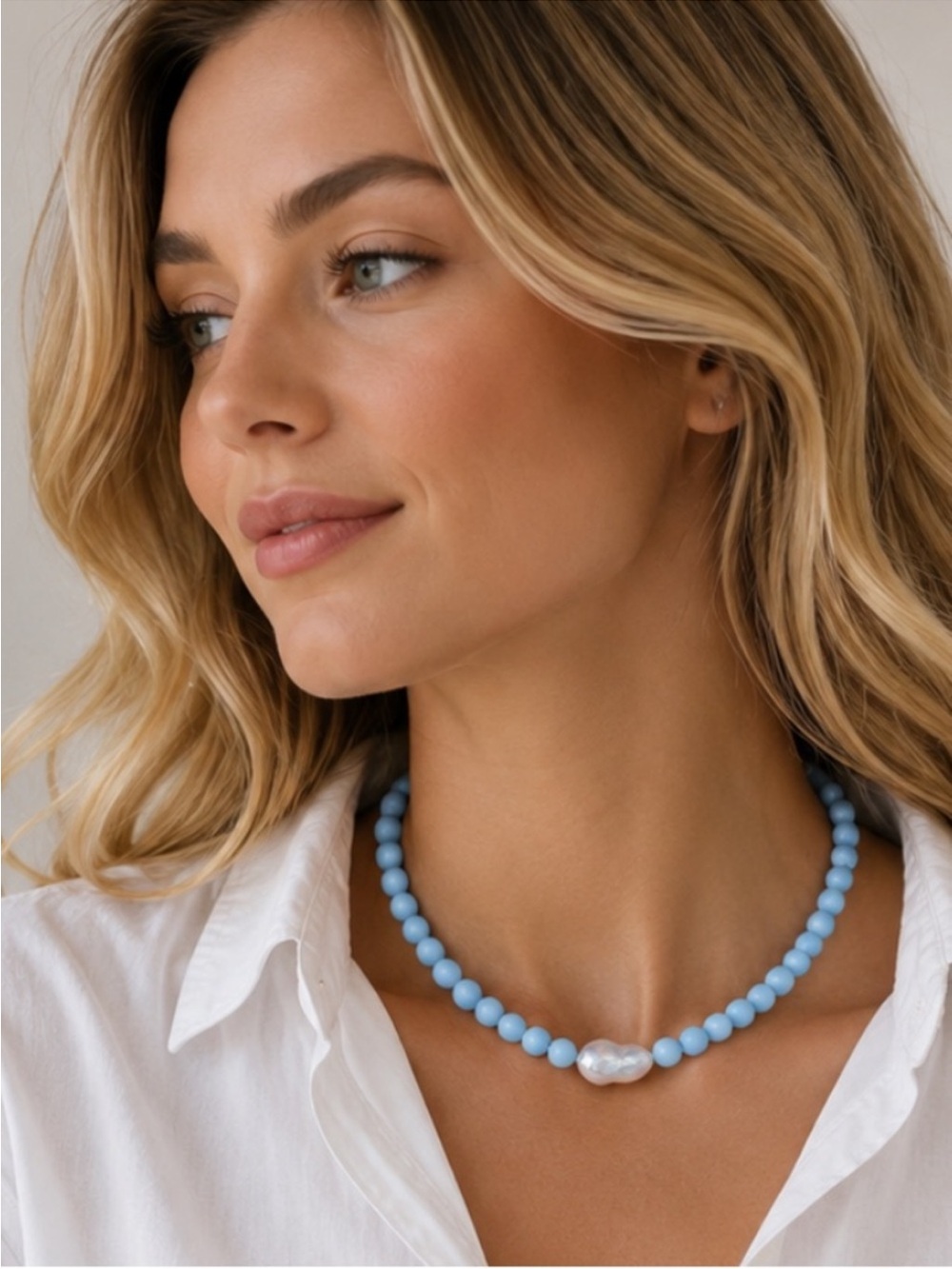 New! Preppy Blue Beaded Pearl Bead Dopamine Necklace NWOT 5071